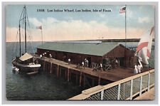 Postcard Los Indios Wharf Boats People Flags Isle of Pines Republic of Cuba picture