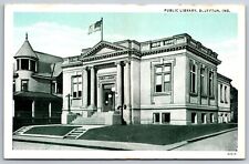 Bluffton Indiana~Public Library~Flag on Roof~1920s Postcard picture