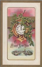 c1910s New Year Winsch back clock pine branches gilt embossed postcard A829 picture