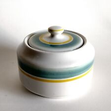 Vtg Meyer China Restaurant Ware Sugar Bowl Covered Dish Green & Yellow on White picture