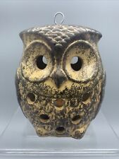 Vintage 70’s Brown Ceramic Owl Hanging Tealight Candle Holder picture