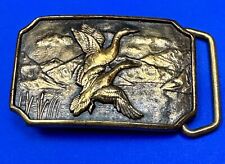 Two ducks flying from pond cat tails Nature Solid Brass belt buckle by BTS picture