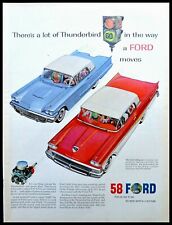 1958 PRINT AD~FORD AUTO CAR SKYLARK & THUNDERBIRD RED & BABY BLUE V-8 picture