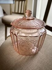 Anchor Hocking Mayfair Open Rose Pink Depression Glass Biscuit Cookie Jar W/Lid picture