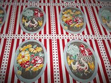 Vintage Farmhouse Barn Chickens & Flowers Clover & Stripes Printed Tablecloth picture