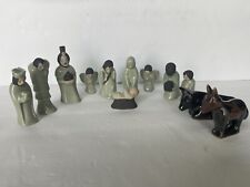 Vintage Christmas Green Ceramic Signed Nativity Set Made In Thailand - 12 Pieces picture