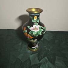 Vintage Cloisonné Handmade Chinese Floral Enameled Gilt Brass Vase picture