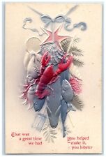 c1910's Catches Fishes Lobster Airbrushed Embossed Unposted Antique Postcard picture