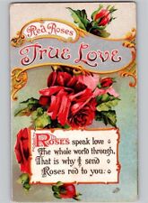 c1910 True Love Red Roses Poem Phrase Floral Postcard picture