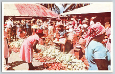 Vintage Postcard~ Busy Market Day Scene In Jamaica picture