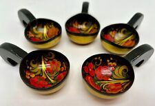 5 Vintage Russian Khokhloma Hand Painted Ladle Spoons Red Black Gold Tea Small picture