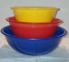  Pyrex Mixing Bowls 1980's   Blue, Red, Yellow picture