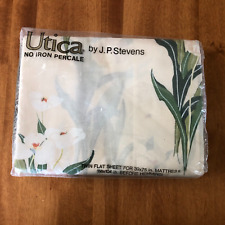 VINTAGE NEW UTICA by JP Stevens Twin Flat Sheet NARCISSUS Floral 1970s Percale picture