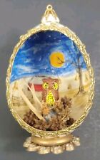 Vtg Real Hand Decorated Egg Art Diorama Ornament Halloween Owl Moon Hang or Sit picture