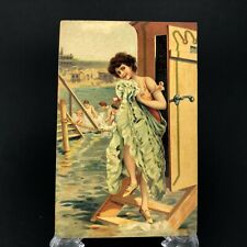 C. 1900s Antique Bathing Beauty Postcard Machine Beach Woman Bathing Machine picture