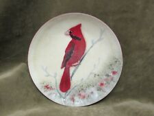 Vintage Enamel on Copper Art Craft Plate with Red Bird / Cardinal on Branch  picture