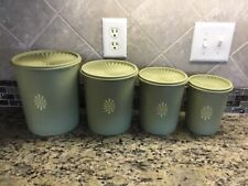 4 Vintage Tupperware OLIVE GREEN STARBURST Nesting Canisters set with lids picture