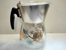 Vintage 60's  DOUGLAS Flameproof  Gold & Turquoise W Pinecones 6 Cup Percolator picture