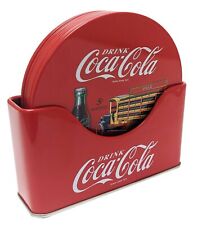 Coke 6 pc Coaster Set with Standing Metal Holder, Red picture