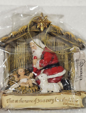 KNEELING SANTA Praying Baby Jesus in Manger Christmas Ornament Roman Inc picture