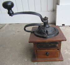 Vintage Wood Coffee Mill Grinder w/Cast Iron Top & Handle Farmhouse dove tailed picture