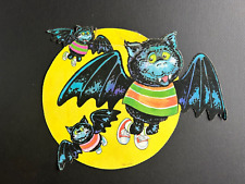 Vintage Halloween Decoration: 3 Bats Flying in the Moon picture