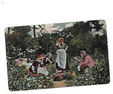 Vintage postcard 5 women in flowery field,,,titled A Merry Tale picture