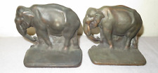 VINTAGE ANTIQUE CAST BRONZE BRASS ELEPHANT BOOKENDS COLLECTOR GOOD LUCK picture