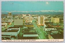 Beautiful Anchorage Bathed in Moonlight, Anchorage AK Alaska 4x6 Postcard 1970s picture