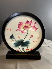*NIB* PRETTY ASIAN EMBROIDERY IN FRAME WITH STAND - FLORAL WITH FISH picture