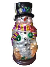 Thomas Pacconi 14”  Snowman Blown Glass Christmas Figurine Wood Base picture