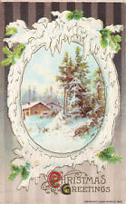 LOVELY VINTAGE WINSCH CHRISTMAS POSTCARD WINTER SCENE FRAMED IN SNOW 1910 110823 picture
