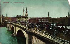 London Bridge Vintage Postcard Full Of Horse Carriages And People Un-Posted DB picture