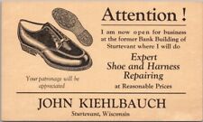 STURTEVANT, Wisconsin Advertising Postcard JOHN KIEHLBAUCH Shoe & Harness Repair picture