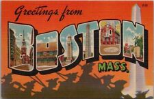 BOSTON Massachusetts Large Letter Linen Postcard Bunker Hill Monument / Soldiers picture