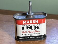 vintage 1 oz tin MARSH Black Ink can for felt-point pens advertising collectible picture