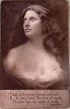 Vintage RPPC Postcard Pretty Lady, Longfellow Quote. P003 picture