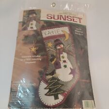 Christmas Sunset Scarecrow Snowman Stocking Felt Applique Kit 1995 Felt 18074 picture