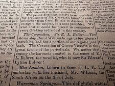 1838 Novelist Edward Bulwer Lytton Coronation Original Newspaper Article picture
