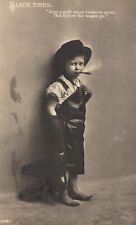 Barefoot Working Young Boy on Smoking Break Slack Times Vintage 1917 Postcard picture