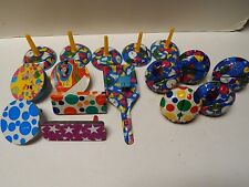 LOT OF 16 VINTAGE PAINTED TIN PARTY NOISE MAKERS MADE IN USA Birthday Baby picture