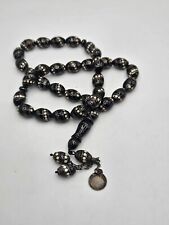 Vintage Black Coral Inlay Prayer Worry Beads Sterling Silver  picture