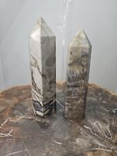 2.28LB 2Pcs Natural Vesuvianite Agate Carnelian Crystal Point Tower Healing  picture