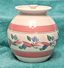Vintage 90's Cookie Jar Pottery Hand Painted Pastel Floral Pink Blue Granny Core picture