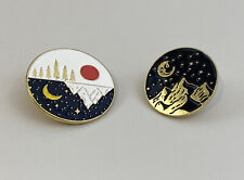 2 Day And Night Sun Moon Outdoors Starry Night Reversible Enamel Lapel Pin picture