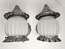 MCM Vintage Cast Aluminum & Glass Globe Exterior Light Fixtures Pair. 1960’s. picture