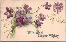 Vintage 1912 EASTER Embossed Greetings Postcard Pretty Purple Violet Flowers picture