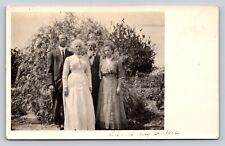 c1912 RPPC Two Men & Two Women Pose in Front of Bush ANTIQUE Postcard 1334 picture