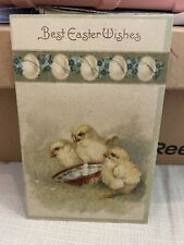 Vtg Postcard Embossed Best Easter Wishes Chicks & Dish picture