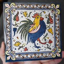 FABULOUS PORTUGUESE SIGNED ORIGINAL HND PTD ROOSTER MOTIF TILE #3 OF 8 AVAILABLE picture